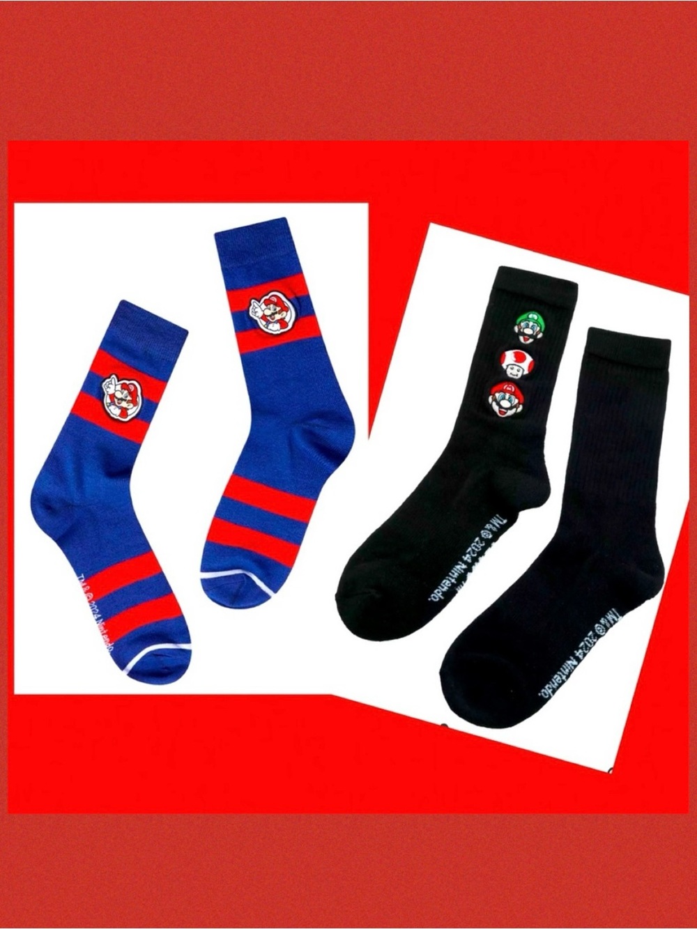Super Mario Patch Socks Bundle: 2 Pairs